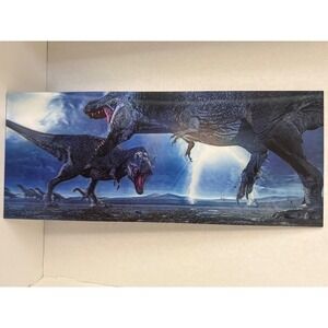 The Spring Shop T-Rex Dinosaur Lightning Wall Art Panoramic 24x10 MDF Wood Sign